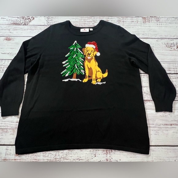 Quacker Factory Holiday Pets Golden Retriever Christmas XL long sleeve top - Picture 1 of 3